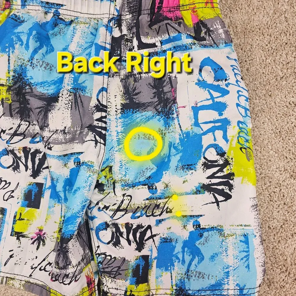 Cherokee Boys Swim Trunks 8/10 Blue Neon Graphic Board Shorts Lined Drawstring